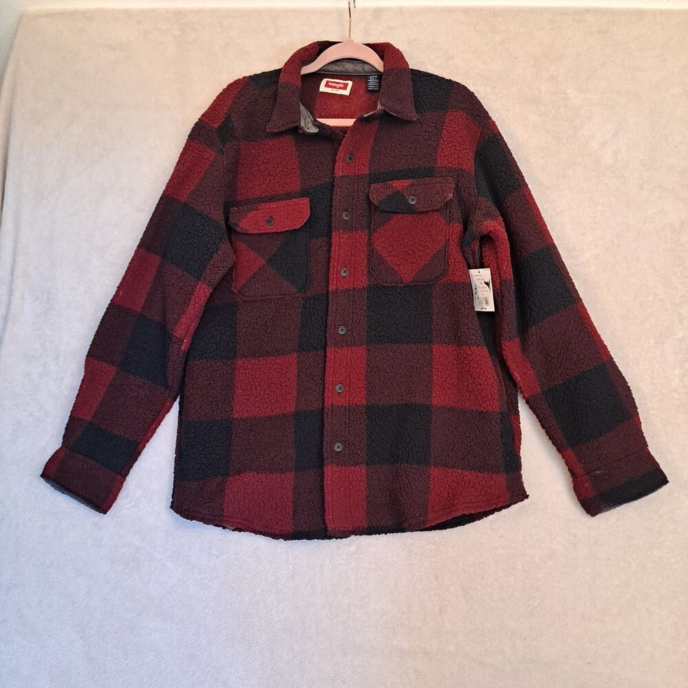 Wrangler Buffalo Check Sherpa Fleece Jacket With Slit Pockets Men's Size M